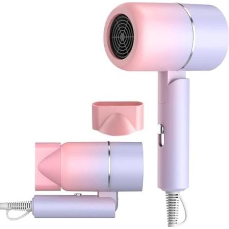 Faltbarer 800-W-Reisehaartrockner mit Negativ-Ionen-Technologie, 3 Temperaturstufen, kompakt und faltbar, ideal für Zuhause, Friseursalon und unterwegs, violetter Farbverlauf (1/5)