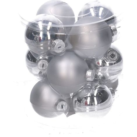 Vacchetti Giuseppe Confezione 12 palline di natale classiche in vetro argento da appendere per decorazione albero 6cm di diametro, 6178420000, Argento (1/3)