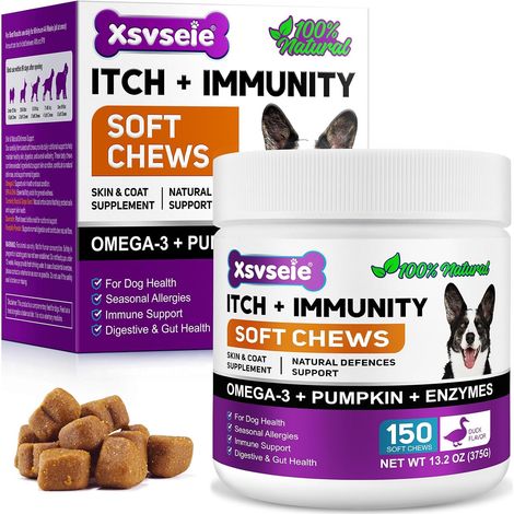 Comprimés à Mâcher pour Chiens Contre Les Allergies, Soulage Les Démangeaisons Cutanées, Renforcent l'immunité, Soulagent Les Allergies Saisonnières et Favorisent Une Peau et Un Pelage Sains, 150pc (1/5)