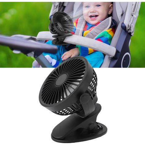 Ventilador portátil con clip, recargable por USB, giratorio 360°, 3 velocidades, silencioso, ideal para la oficina, camping, cochecitos de bebé y el hogar, color negro. (1/5)