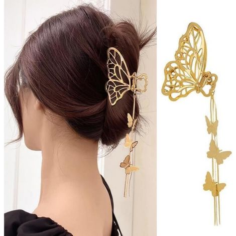 Pince À Cheveux Papillon - Métal Alliage - Strass Brillants - Design Creux - Pour Femme - 1 Pièce (1/4)