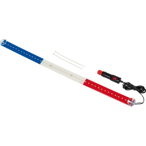 Barre 42 Leds 60cm 24V Drapeau France – Feux de signalisation pour camion – Branchement allume-cigare – Ventouses pour pare-brise – Lampa