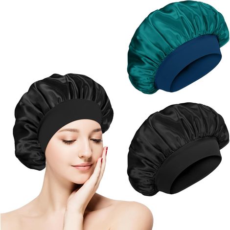 Satin-Nachthaube – 2er- oder 4er-Pack – Verstellbarer Gummizug – Polyester und Nylon – Pflegeleicht für lockiges und langes Haar – 31 cm (1/5)