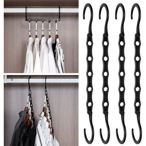 Kreatives 5-Loch-Magic-Kleiderbügel-Set (5 Stück), platzsparender, drehbarer Kleiderschrank-Organizer für sperrige Kleidung, langlebiger Multifunktions-Kleiderbügel, Schwarz (1/5)
