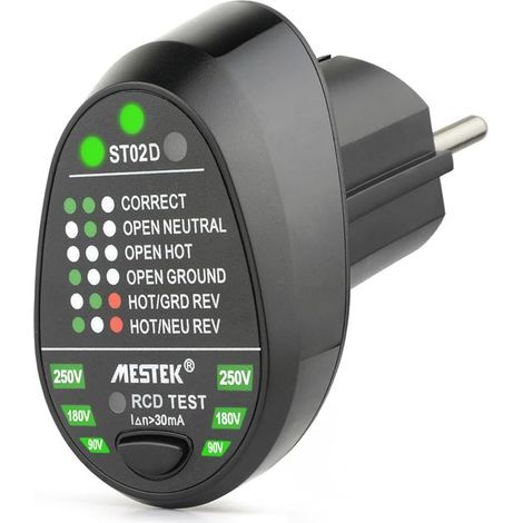 Testeur de Prise électrique, RCD Testeur De Sortie De Détecteur De Polarité de Circuit de Test de Fil de Terre en Direct Neutre Automatique(EU Plug) (1/5)