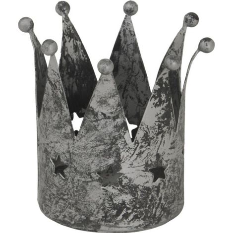 Antique Crown Tealight Holder - Metal - L7 x W7 x H8 cm - Silver