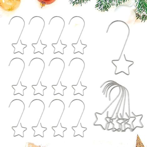 100 Weihnachtskugelhaken, Weihnachtsbaumaufhänger, S-förmige Weihnachtskugelhaken, Sternhaken zum Aufhängen von Weihnachtsbaumschmuck (silber) (1/5)