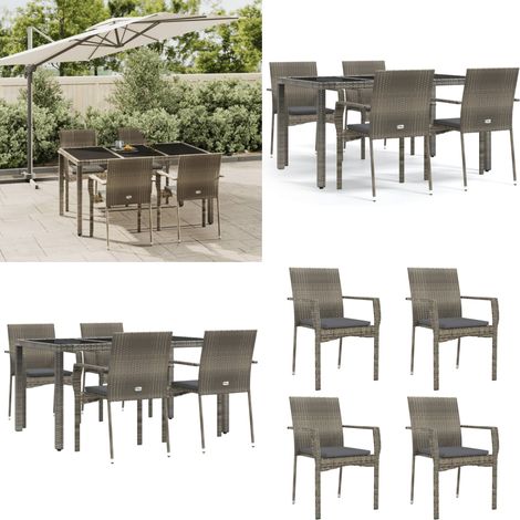 Ensemble à manger de jardin 5 pcs coussins gris résine tressée - Ensemble de salle à manger - Coussins de jardin (1/5)