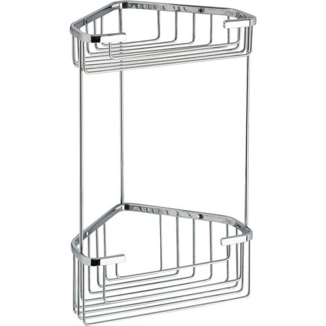 Kiamami Valentina – Porte-savon double d'angle en acier inoxydable poli – 2 étagères 20x31x15cm – Pour salle de bain moderne et gain de place (1/4)