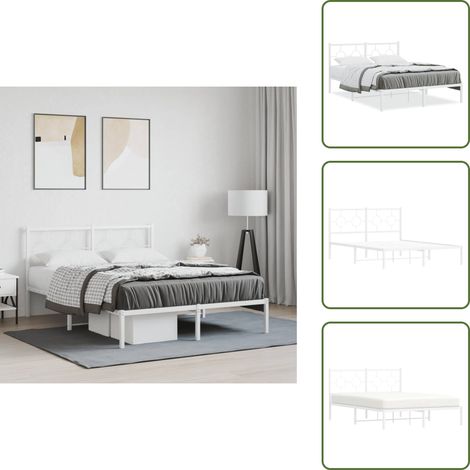 Bettgestell mit Kopfteil Metall Weiß 140x200 cm - Bettes Gestell - Metallbett - Doppelbett - Weißes Bett - Boxspringbetten (1/5)