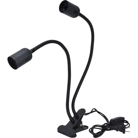 Support mural de lampe E27/E26 noir double tête orientable 360°, pince robuste, ampoule 100-240V, fiche US (1/5)