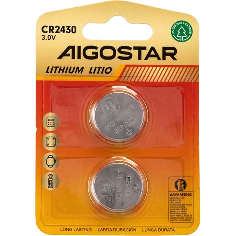 Batteria bottone Aigostar 3V CR2430 Litio confezione da 2 pile
