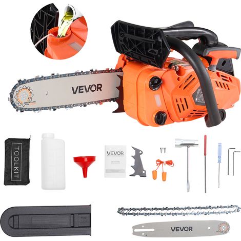 VEVOR Motosega a Gas da 25 cc Motosega a Scoppio da 305 mm 1,02 CV con Impugnatura Antiscivolo, con Doppio Serbatoio, per Taglio del Legno, Potatura degli Alberi e Disboscamento, Arancione Nero