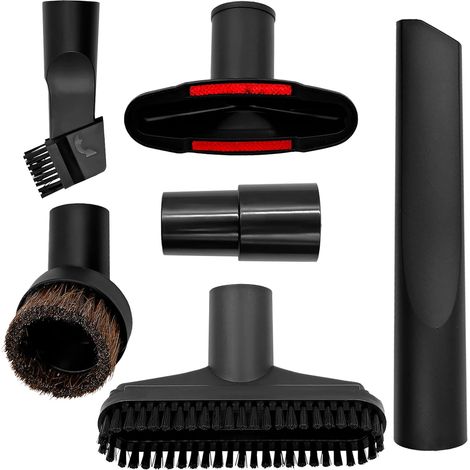Accessoires aspirateur Universel 6 pièces, kit d’Embouts Ø 32 mm avec Adaptateur 32–35 mm, suceur Plat, Brosse Tapisserie, Brosse Ronde à Poils naturels, Mini Brosse, Compatible Tube Rond (1/5)