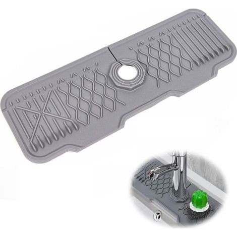 Lntyq Tapis de robinet en silicone, protection anti-éclaboussures étendue pour robinet, tampons de séchage d'évier réglables pour protéger les comptoirs de salle de bain et de cuisine au sec (43,3 x 1 (1/4)
