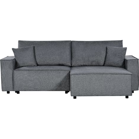 Sofá cama esquinero seccional moderno de tela de poliéster respaldo tapizado con cojines sala de estar izquierdo gris oscuro Karila