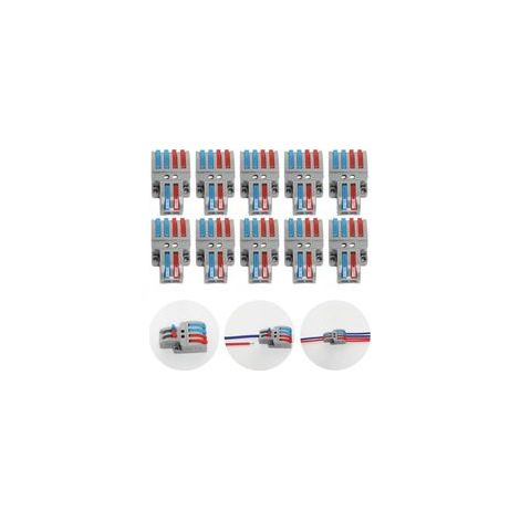 Bornes de Connexion, 10 Pcs Connecteur électrique avec levier de fonctionnement, Compact Borne de connexion électrique Automatique, 2 in 4 out, Avec vis de montage (1/5)