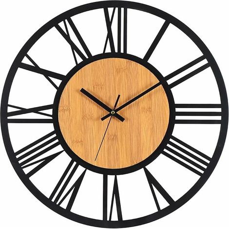 YMYNY 40cm Metal Wood Wall Clock Silent Wall Clock No Noise Ticking Living Room Bedroom Kitchen Office Home Decoration Large Vintage Metal Classic Wall Clock