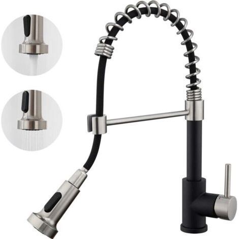 Auralum Faucet Black Kitchen Mixer 360° Rotatable with Extendable Spray Spring Kitchen Faucet 2 Jets Stainless Steel Sink Faucet for Kitchen, Cold & Hot Available (1/4)
