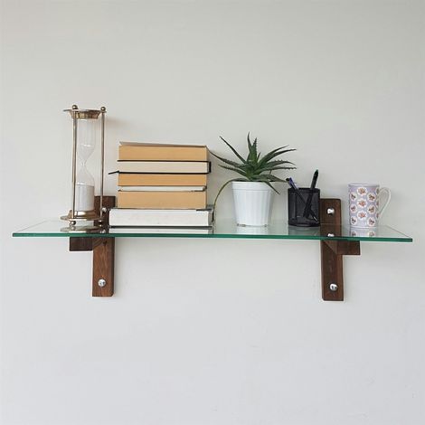 Étagère murale en verre - supports bois foncé LHASA (1/5)