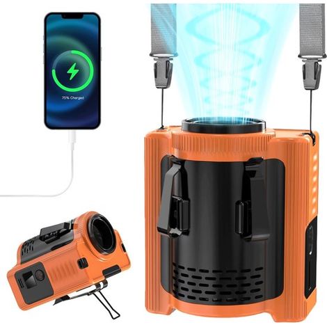 Ventilador de cuello con 5 velocidades，batería recargable de 10000 mAh，ventilador de cinturón con clip，función de power bank，iluminación LED (1/5)