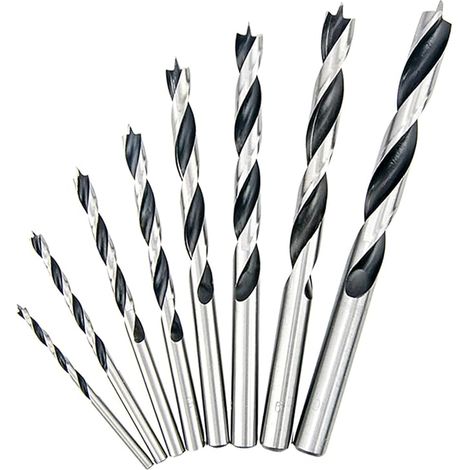 Set di 8 punte da trapano centrali NORTOOLS (3-10 mm)  Punte per legno HCS con punta a 3 scanalature  Per legno massello e falegnameria  Include scatola per riporre le punte