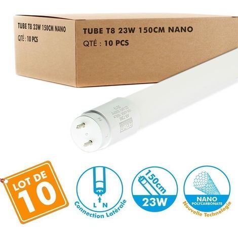 Eclairage Design – Lot de 10 tubes T8 LED 150cm 24W – Connexion latérale – Lumens 2500 – Angle 120° – Alimentation 220V (1/3)