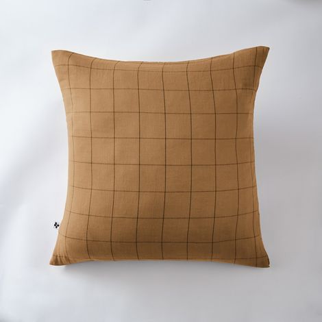 Taie d'oreiller gaze de coton tissée 60 x 60 cm Gaia Match Camel (1/3)