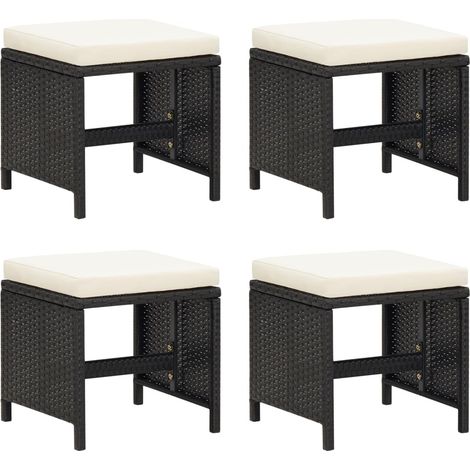 4 pcs Tabourets de jardin Chaises de jardin Tabourets hauts avec coussins Résine tressée Noir HAV4607 (1/5)