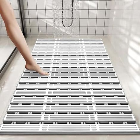 Tapis de douche antidérapant - Tapis de bain antidérapant - Grille de douche à ventouses, matériau PP+TPE, résistant aux moisissures, découpable, séchage rapide et drainage efficace - 68 x 40 cm (1/5)