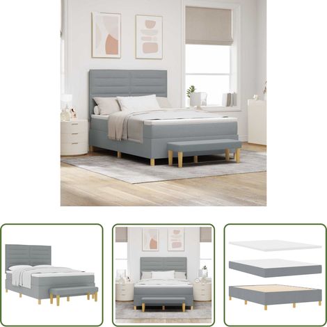 vidaXL Cama tipo Box Spring con cojín Gris claro 200 x 140 cm tela (1/5)