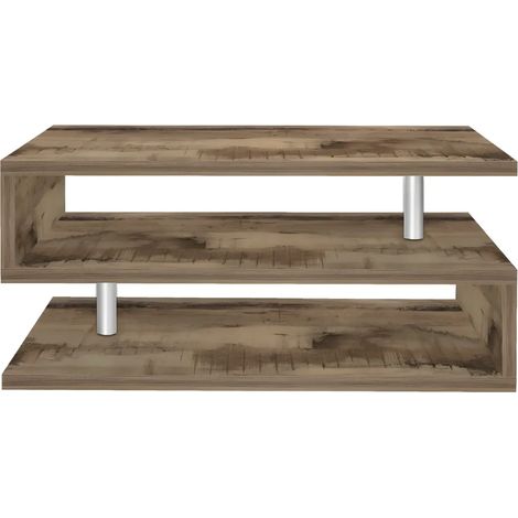 Tavolino da Caffè 90 cm in Legno Acero 2 Ripiani da Soggiorno Moderno