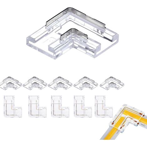 Connecteurs LED 2 broches 8mm - Lot de 10 - PVC et Cuivre - Jonction L 90° sans soudure - Bandes COB monocolores - Transparent (1/5)