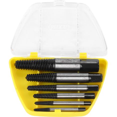 6-teiliges Set zum Ausdrehen beschädigter Schrauben mit gelber Aufbewahrungsbox, zum Entfernen von Nutschrauben für Kfz- und mechanische Reparaturen (1/5)