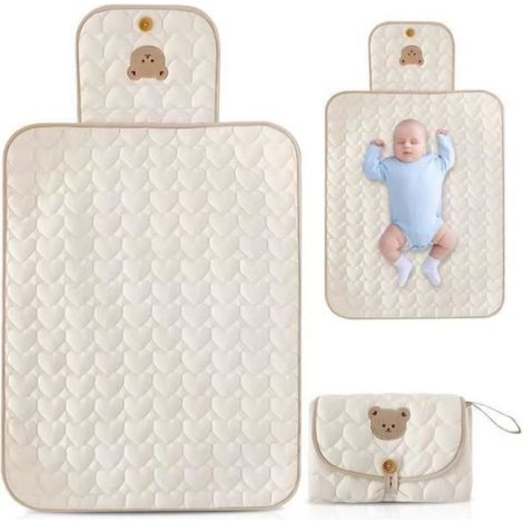 Coussin À Langer - 70 x 50 cm - Pour Voyage Et Extérieur - En Coton Naturel - Blanc - 1 Pièce (1/4)
