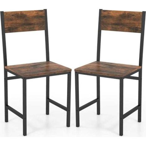 Lot de 2 chaises de salle à manger, dossier incliné et assise large, pieds métal noir, cuisine et salon (1/5)