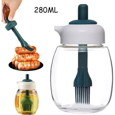 Bouteille d'huile - Distributeur d'Huile d'Olive - 2 en 1 - Silicone Alimentaire - Verre - 280ml (1/4)