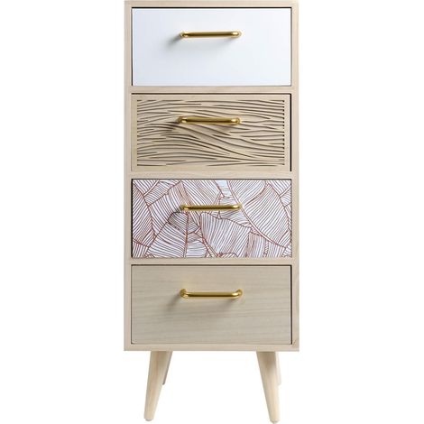 Rebecca Mobili Cassettiera Slim in Legno con 4 Cassetti Stile Boho (1/5)