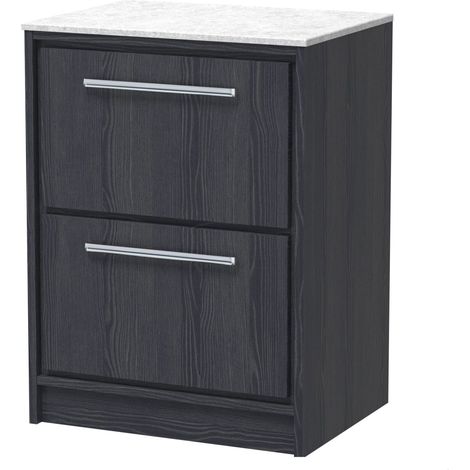 Longnor 2 Drawer Floor Standing Vanity Unit with White Marble Worktop, Woodgrain Graphite Grey, 600mm (1/4)