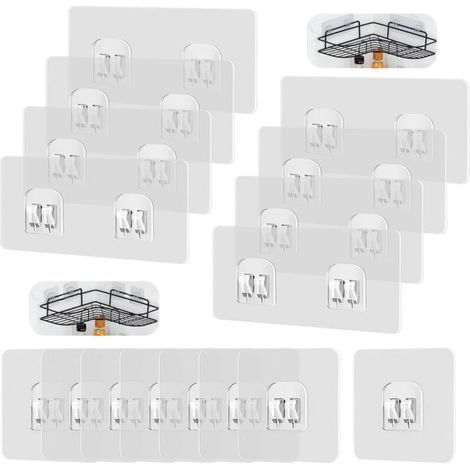 16 Stück transparente Klebehaken, selbstklebende Duschhaken, Wandhaken ohne Bohren, selbstklebende Badezimmerhaken, wasserfeste Küchenwandhaken, selbstklebende Wandhaken (1/5)