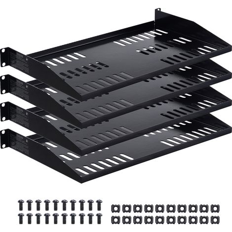 Mophorn Estante de 1U para rack de servidor, 4 unidades, soporta hasta 22,68 kg, diseño ventilado, profundidad de 25,4 cm, ideal para equipos de red en gabinetes de 48,26 cm (1/5)