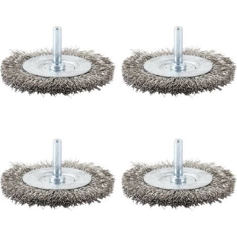 SABIR Jeu de 5 brosses à disque en fil d'acier fin Ø 75 mm pour métal et pierre, brosse métallique pour perceuse avec tige de 6 mm, pour dérouiller, décaper, gratter et nettoyer (1/5)