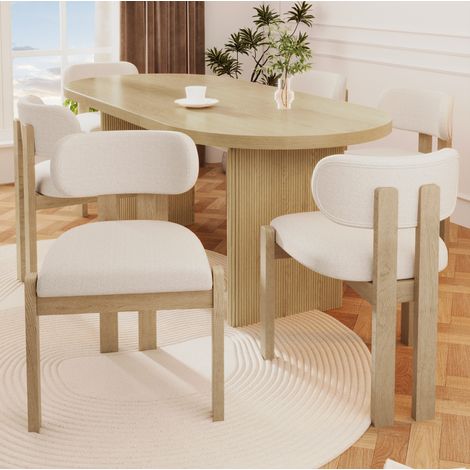 Set di 6 sedie da pranzo in legno massello con rivestimento bouclé naturale (1/5)