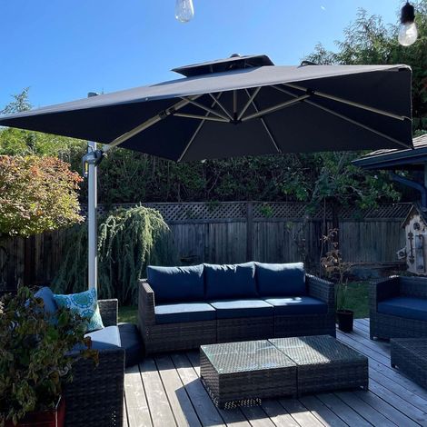 PURPLE LEAF Parasol Déporté 3 x 3 M Carré, Parasol de Jardin Extérieur, Adapté pour Piscine, Jardin, Balcon et Terrasse, Gris