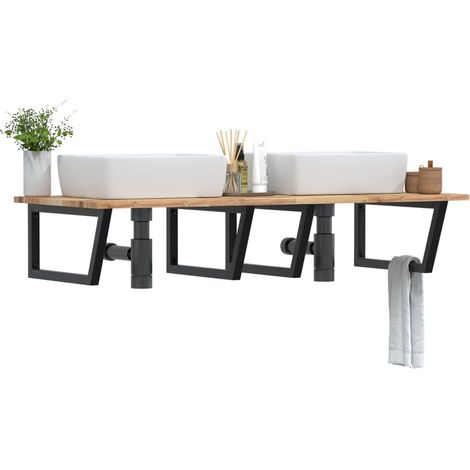Waschbeckenregal Wandmontage Stahl und Akazienholz