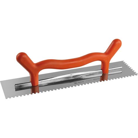 Platoir denté 50x12 cm – Lame inox 0,6 mm dents carrées 8x8x8 mm – Poignée plastique avec corne pour travail à deux mains