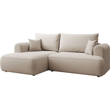 Selsey Ovo Mini - Eckschlafsofa linksseitig mit Stauraum, Easy-Clean-Samtbezug, creme (1/5)
