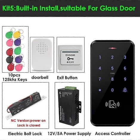 Kit de contrôle d'accès étanche 125 kHz avec clavier tactile RFID et serrure électromagnétique WG 26/34, 3 000 utilisateurs, incluant le kit d'alimentation Access Power Kit 5. (1/5)