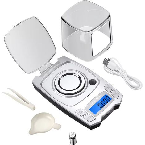 Balance électronique de précision 0,001 g, charge USB, balance numérique portable de laboratoire au milligramme (50 g), balance de bijouterie numérique 500 g/50 g-AquaForge