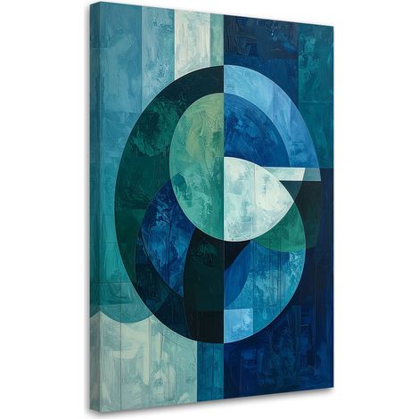 Quadro su tela, Una composizione astratta con cerchi turchesi e forme geometriche. - 20x30 (1/2)